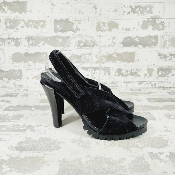 NEW Pedro Garcia Yuval Black Suede Slingback Open Toe Heeled Sandals T59 - Picture 4 of 11